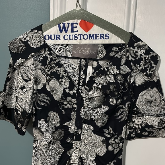 LELA ROSE OPEN NECK FLORAL-PRINT SHIRTDRESS IN NAVY, SIZE 2 - Picture 7 of 10